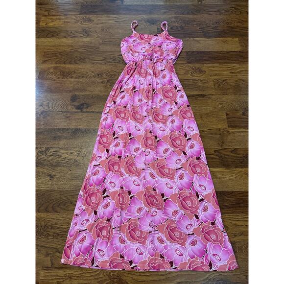 Lush Women's Summer Cami Strap Pink Floral Maxi Dress - Small Vacation Ready - Picture 2 of 8